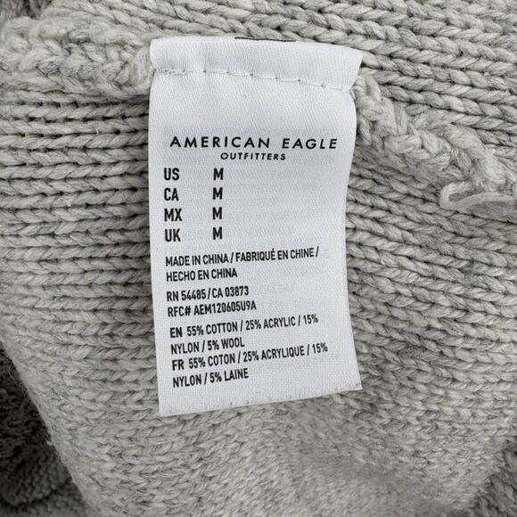 American Eagle Men's Popover Sweater, Size Med, Gray, Shawl Collar Cable Knit - Picture 8 of 9